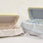 Pet Caskets, a blue and pink one