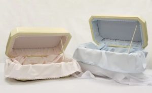 Pet Caskets, a blue and pink one